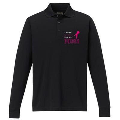 I Wear Pink For My Mom Breast Cancer Awareness Womens Performance Long Sleeve Polo