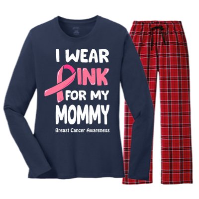 I Wear Pink For My Mommy Breast Cancer Mommy Women's Long Sleeve Flannel Pajama Set 