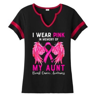 I Wear Pink My Aunt Breast Cancer Awareness Angel Wings Ladies Halftime Notch Neck Tee