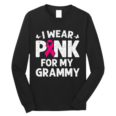 I Wear Pink For My Grammy Breast Cancer Awareness Butterfly Long Sleeve Shirt