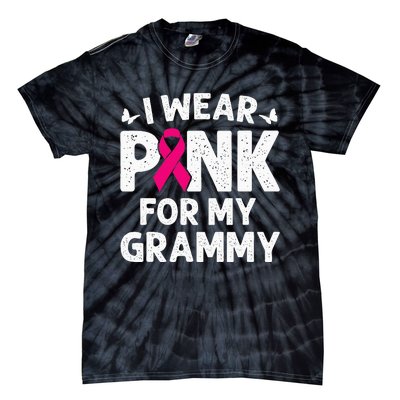 I Wear Pink For My Grammy Breast Cancer Awareness Butterfly Tie-Dye T-Shirt