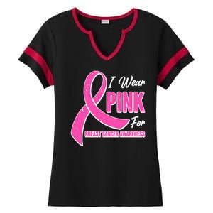 I Wear Pink For Breast Cancer Awareness Ladies Halftime Notch Neck Tee