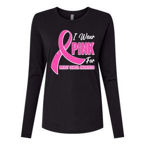 I Wear Pink For Breast Cancer Awareness Womens Cotton Relaxed Long Sleeve T-Shirt