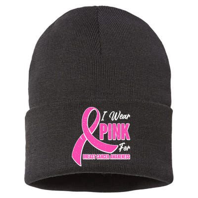 I Wear Pink For Breast Cancer Awareness Sustainable Knit Beanie