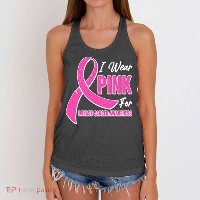 I Wear Pink For Breast Cancer Awareness Women's Knotted Racerback Tank
