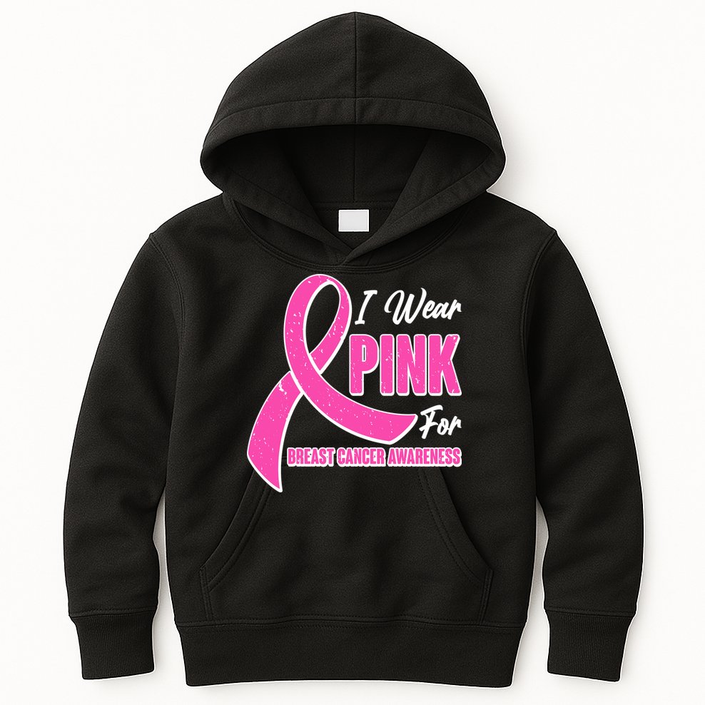 I Wear Pink For Breast Cancer Awareness Kids Hoodie