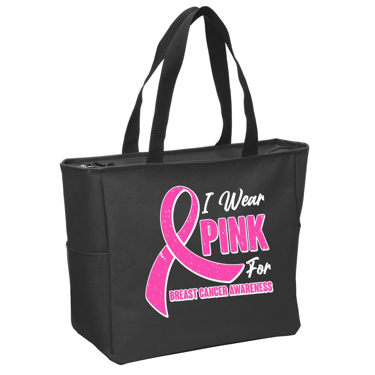 I Wear Pink For Breast Cancer Awareness Zip Tote Bag