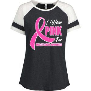 I Wear Pink For Breast Cancer Awareness Enza Ladies Jersey Colorblock Tee