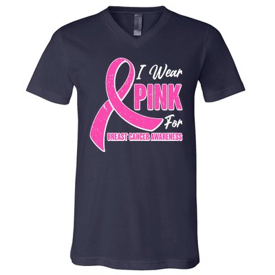 I Wear Pink For Breast Cancer Awareness V-Neck T-Shirt