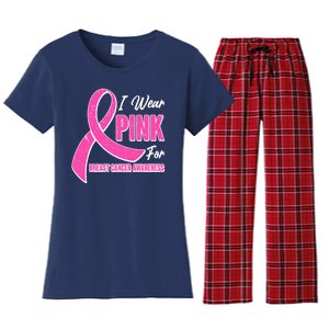 I Wear Pink For Breast Cancer Awareness Women's Flannel Pajama Set