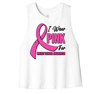 I Wear Pink For Breast Cancer Awareness Women's Racerback Cropped Tank