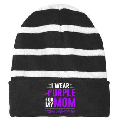 I Wear Purple For My Mom Lupus Awareness Month Striped Beanie with Solid Band