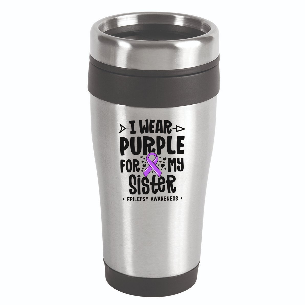 I Wear Purple For My Sister Epilepsy Awareness 16oz Travel Tumbler