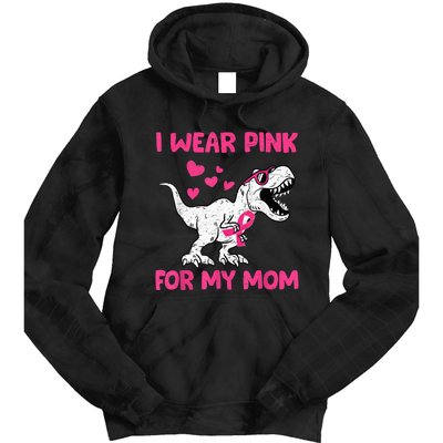 I Wear Pink For My Mom Dinosaur Cute Breast Cancer Awareness Tie Dye Hoodie