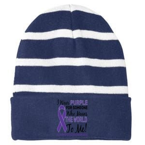 I Wear Purple Alzheimer's Disease Awareness Striped Beanie with Solid Band