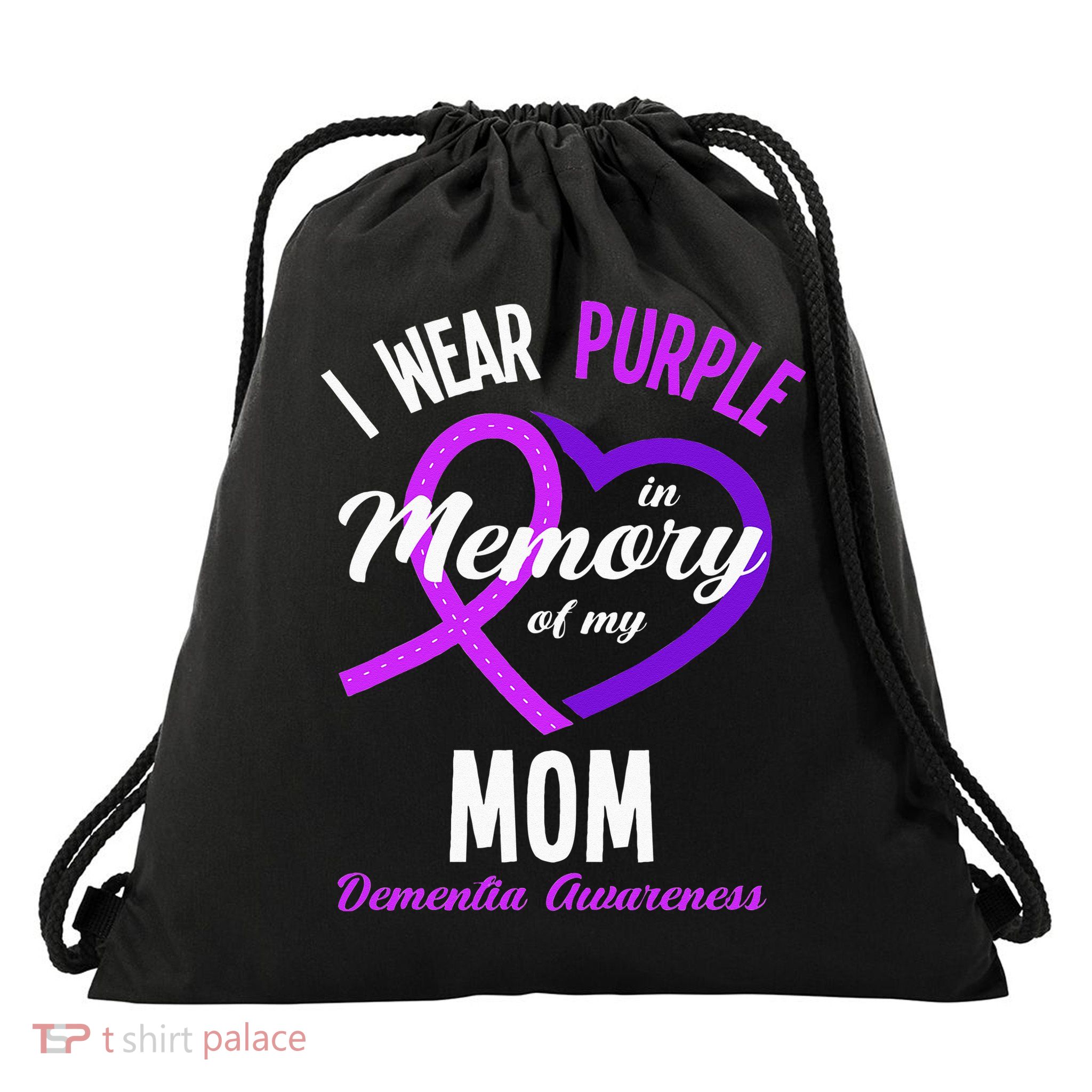 I Wear Purple In Memory For My Mom Dementia Awareness Drawstring Bag