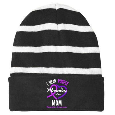 I Wear Purple In Memory For My Mom Dementia Awareness Striped Beanie with Solid Band