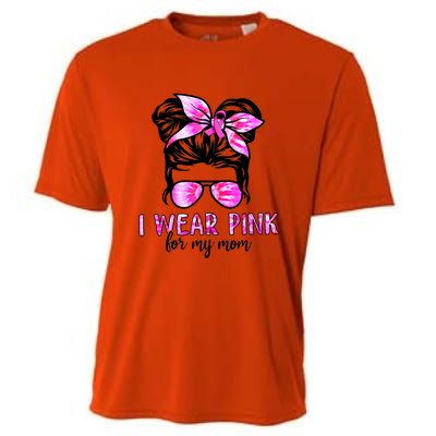 I Wear Pink For My Mom Messy Bun Breast Cancer Awareness Cooling Performance Crew T-Shirt