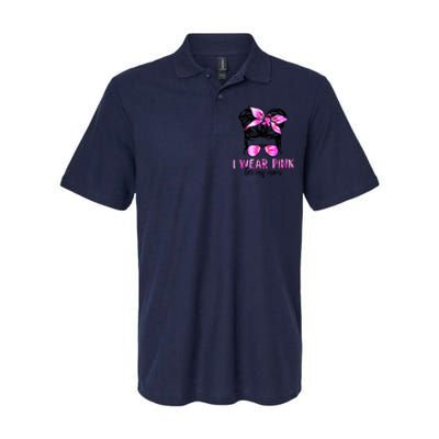 I Wear Pink For My Mom Messy Bun Breast Cancer Awareness Softstyle Adult Sport Polo