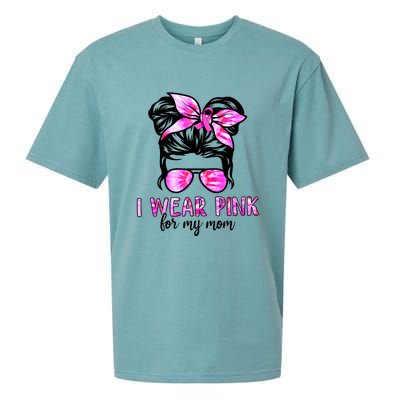 I Wear Pink For My Mom Messy Bun Breast Cancer Awareness Sueded Cloud Jersey T-Shirt