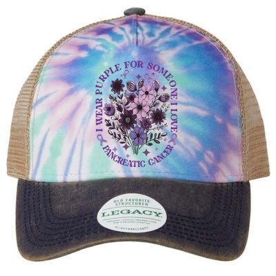 I Wear Purple For Pancreatic Cancer Wildflower Pancreatic Cancer Awarenes Legacy Tie Dye Trucker Hat