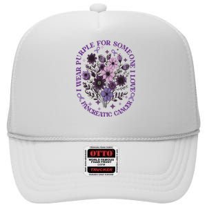 I Wear Purple For Pancreatic Cancer Wildflower Pancreatic Cancer Awarenes High Crown Mesh Back Trucker Hat