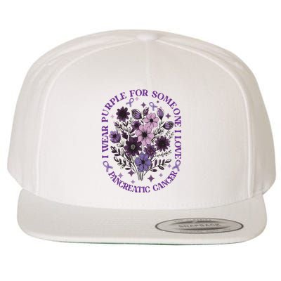 I Wear Purple For Pancreatic Cancer Wildflower Pancreatic Cancer Awarenes Wool Snapback Cap