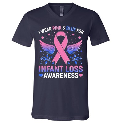 I Wear Pink And Blue For Infant Loss Awareness V-Neck T-Shirt