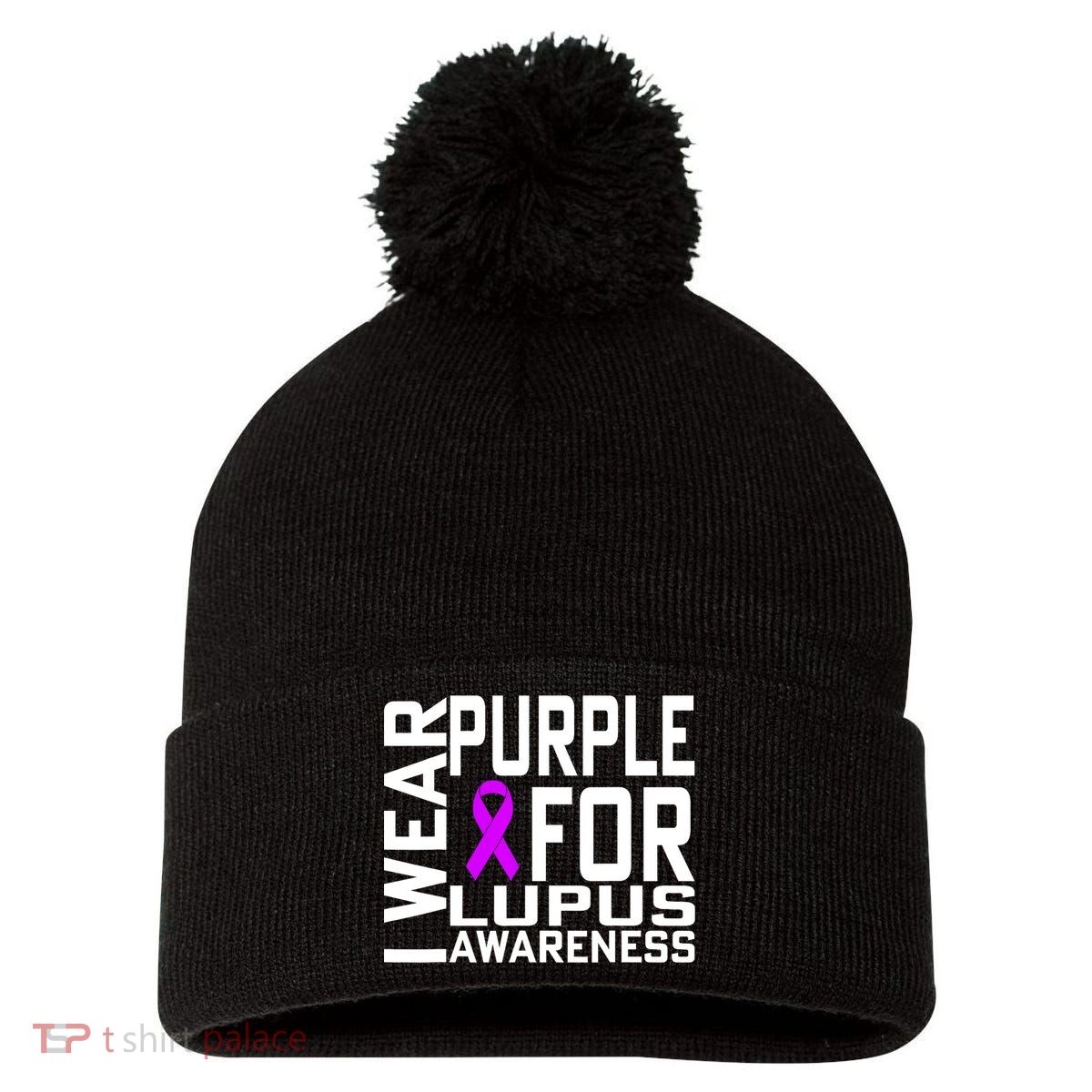 I Wear Purple For Lupus Awareness Month Pom Pom 12in Knit Beanie