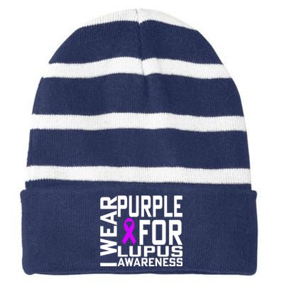 I Wear Purple For Lupus Awareness Month Striped Beanie with Solid Band