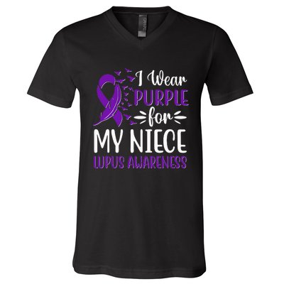 I Wear Purple For My Niece Lupus Awareness V-Neck T-Shirt