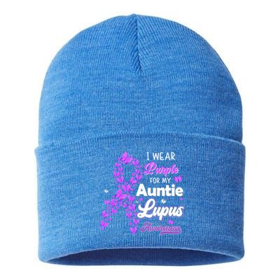 I Wear Purple For My Auntie Lupus Awareness Cool Gift Sustainable Knit Beanie