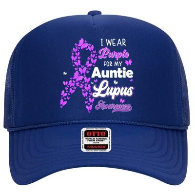 I Wear Purple For My Auntie Lupus Awareness Cool Gift High Crown Mesh Back Trucker Hat