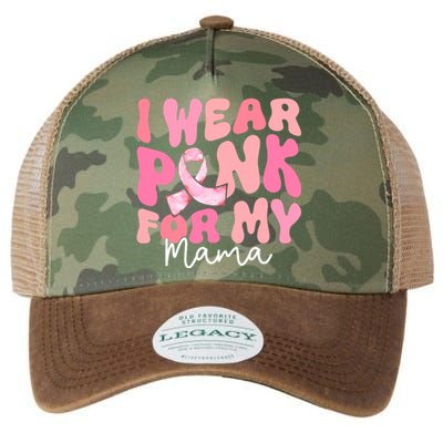 I Wear Pink For My Mama Breast Cancer Groovy Support Squads Legacy Tie Dye Trucker Hat