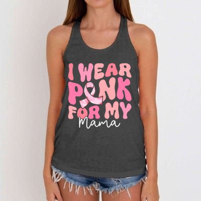 I Wear Pink For My Mama Breast Cancer Groovy Support Squads Women's Knotted Racerback Tank