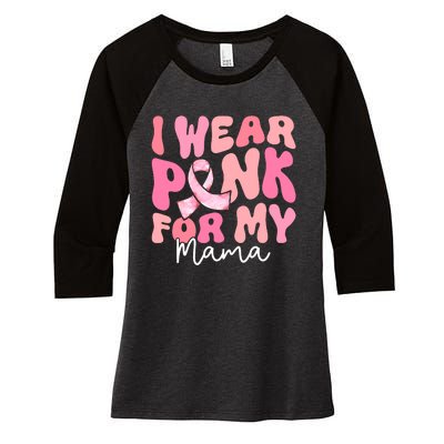 I Wear Pink For My Mama Breast Cancer Groovy Support Squads Women's Tri-Blend 3/4-Sleeve Raglan Shirt