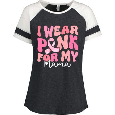 I Wear Pink For My Mama Breast Cancer Groovy Support Squads Enza Ladies Jersey Colorblock Tee