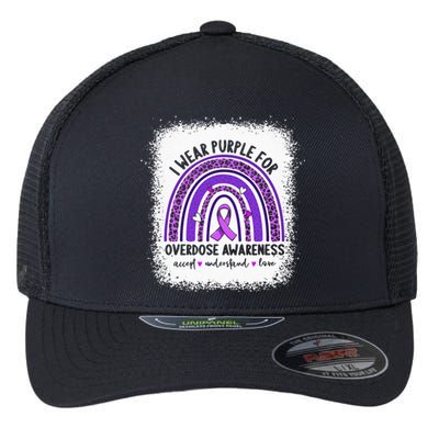 I Wear Purple For Overdose Awareness Boho Rainbow Ribbon Flexfit Unipanel Trucker Cap