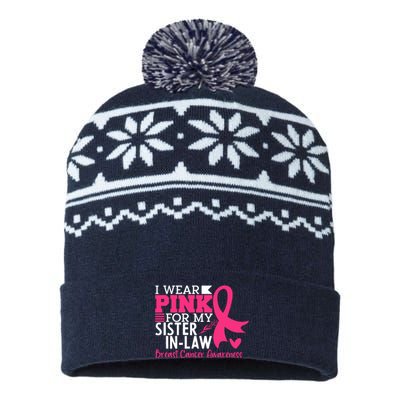 I Wear Pink For My Sister In Law Breast Cancer Awareness USA-Made Snowflake Beanie