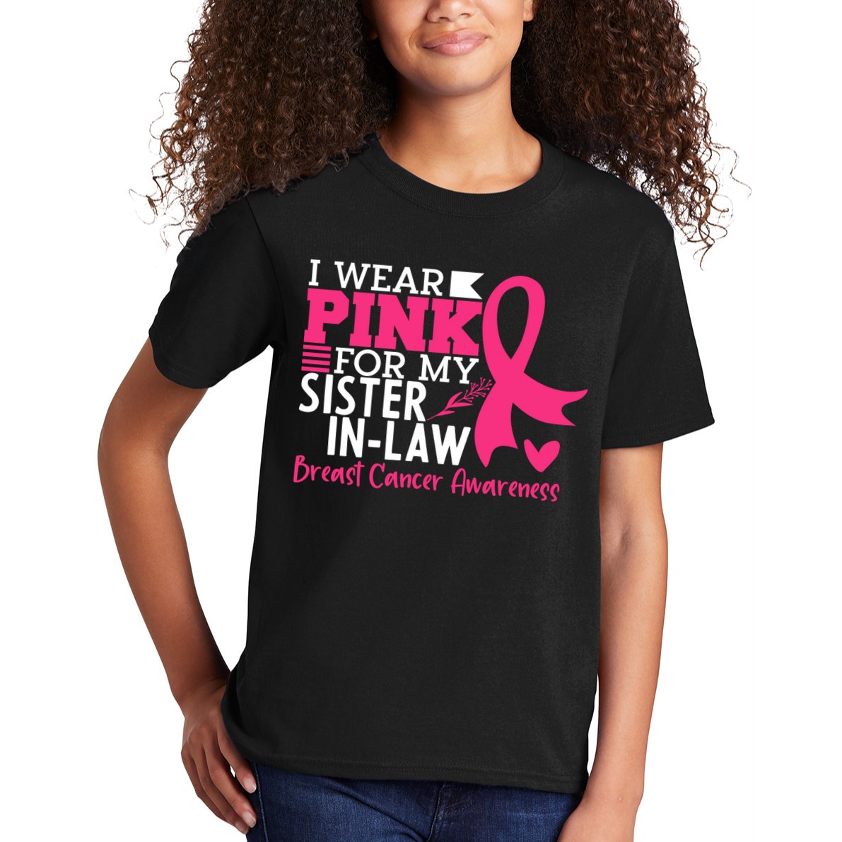 I Wear Pink For My Sister In Law Breast Cancer Awareness Kids T-Shirt