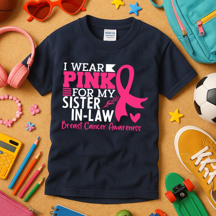 I Wear Pink For My Sister In Law Breast Cancer Awareness Kids T-Shirt