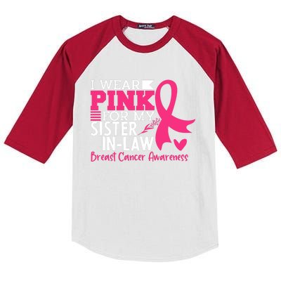 I Wear Pink For My Sister In Law Breast Cancer Awareness Kids Colorblock Raglan Jersey