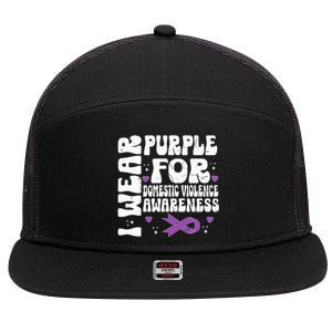 I Wear Purple Domestic Violence Awareness 7 Panel Mesh Trucker Snapback Hat