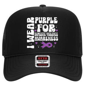 I Wear Purple Domestic Violence Awareness High Crown Mesh Back Trucker Hat