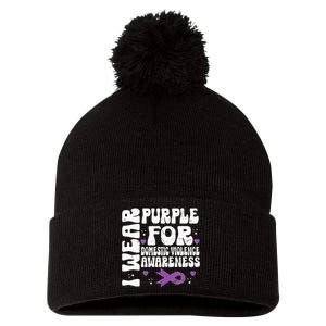 I Wear Purple Domestic Violence Awareness Pom Pom 12in Knit Beanie