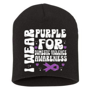 I Wear Purple Domestic Violence Awareness Short Acrylic Beanie