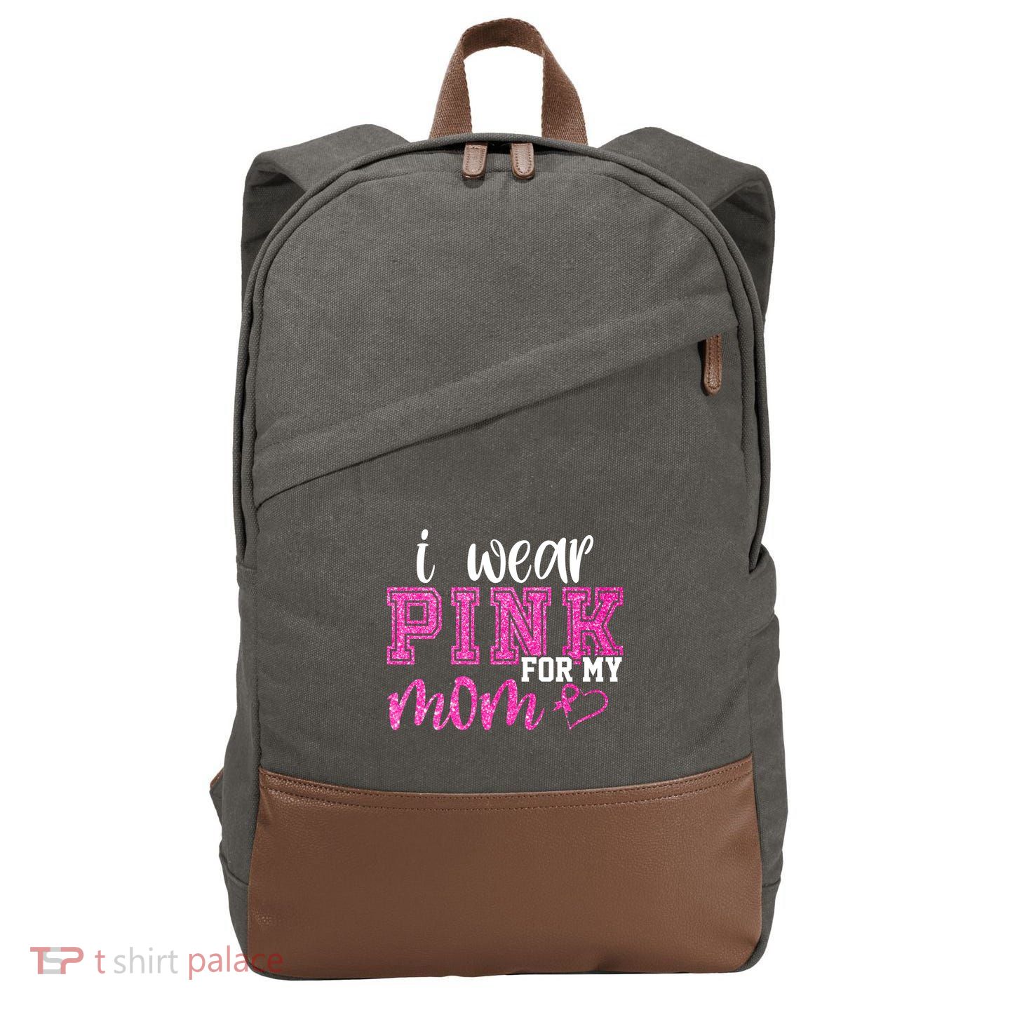 I Wear Pink For My Mom Breast Cancer Awareness Cotton Canvas Backpack