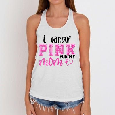 I Wear Pink For My Mom Breast Cancer Awareness Women's Knotted Racerback Tank