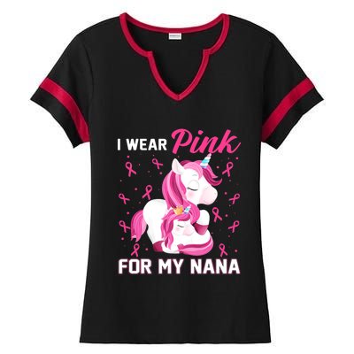 I Wear Pink For My Nana Breast Cancer Awareness Unicorn Ladies Halftime Notch Neck Tee