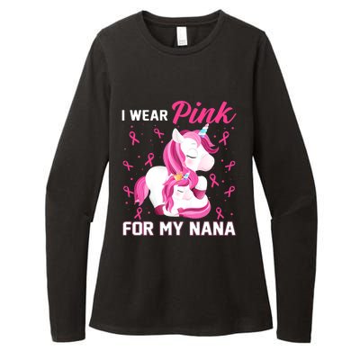 I Wear Pink For My Nana Breast Cancer Awareness Unicorn Womens CVC Long Sleeve Shirt